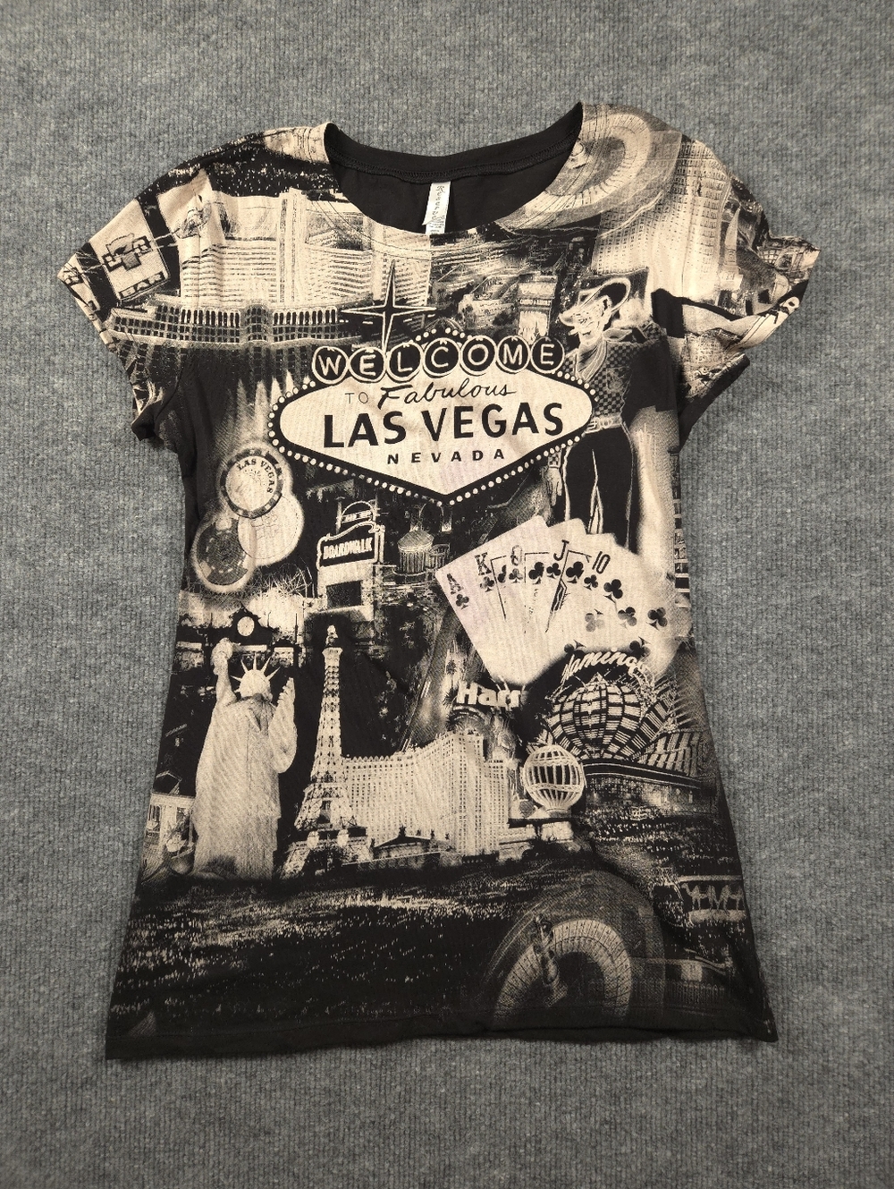 Reserved Las Vegas NV All Over Print Graphic T-Shirt Black Sepia Women's XL